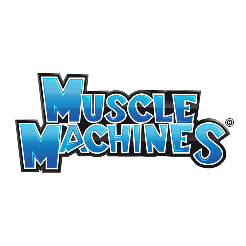 Muscle Machines logo, featuring bold blue stylized text with a gradient effect.