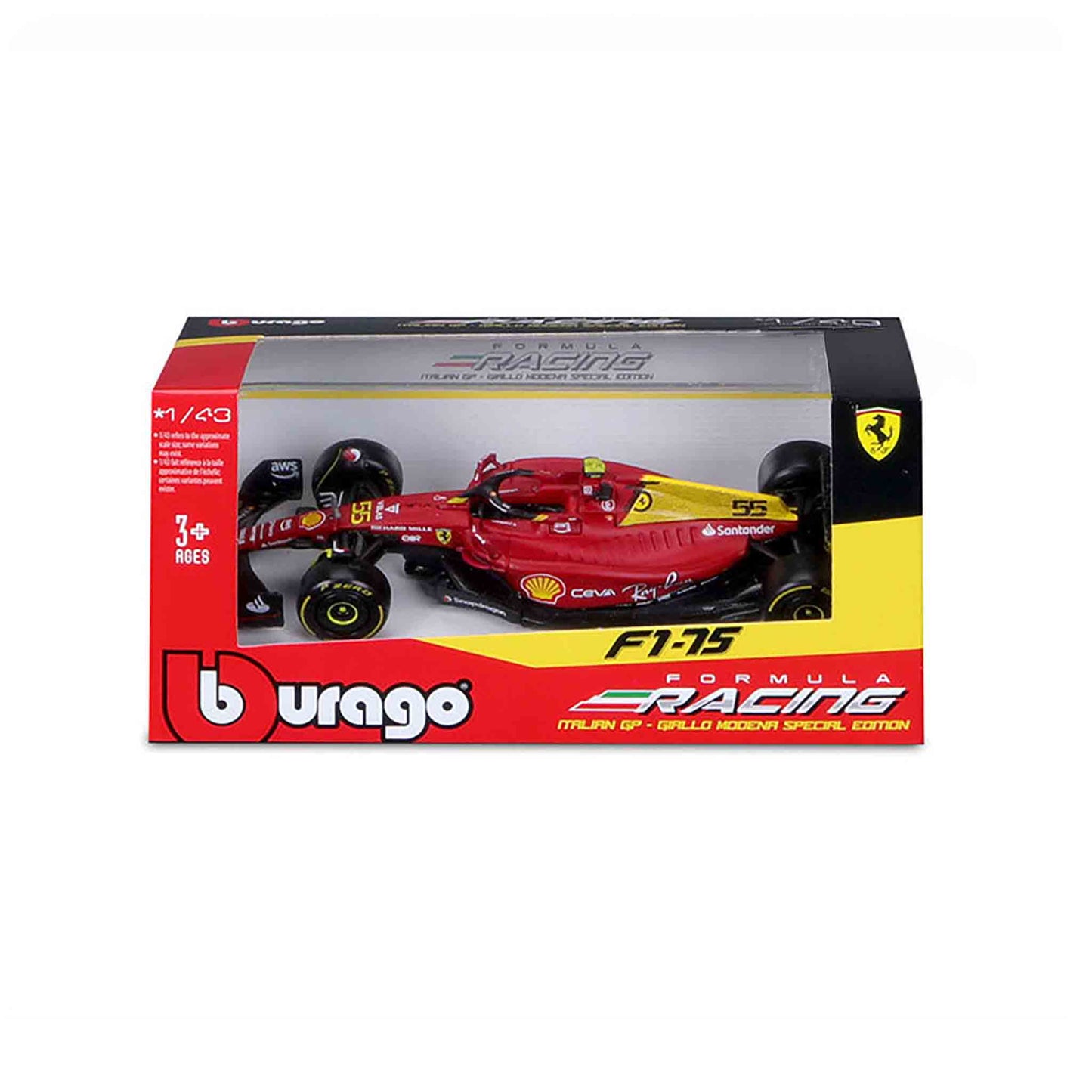 Bburago 1:43 Ferrari #55 C. Saintz - Italian GP – Giallo Modena Special Edition