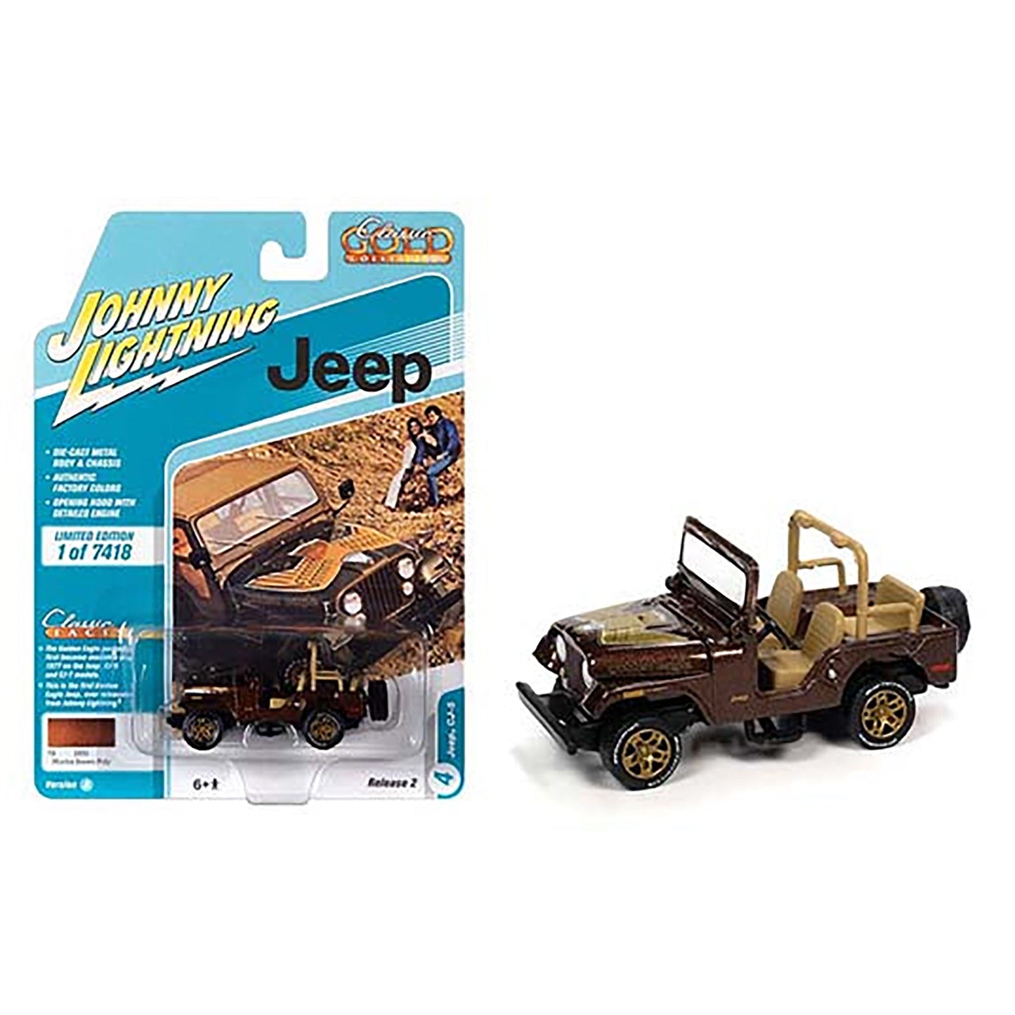 Johnny Lightning 1:64 Classic Gold – Jeep Cj-5 (Mocha Brown Poly)