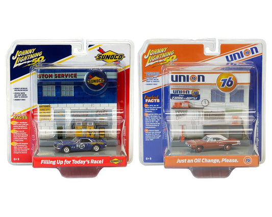 Brown Johnny Lightning 1970 Dodge Coronet Superbee & Sunoco w/ 1967 Chevrolet Camaro